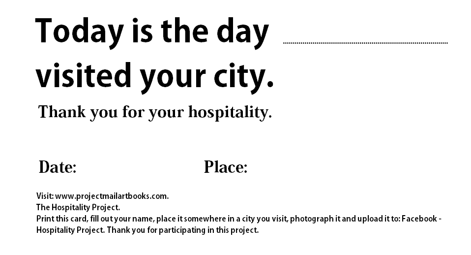 Hospitality Project Card fill out 2
